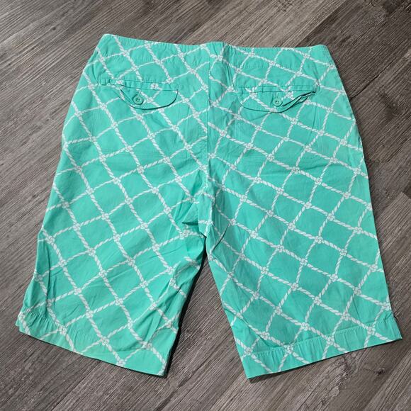 Caribbean Joe Green & White Rope Knot Print Bermuda Shorts Multiple Pockets - Picture 2 of 6